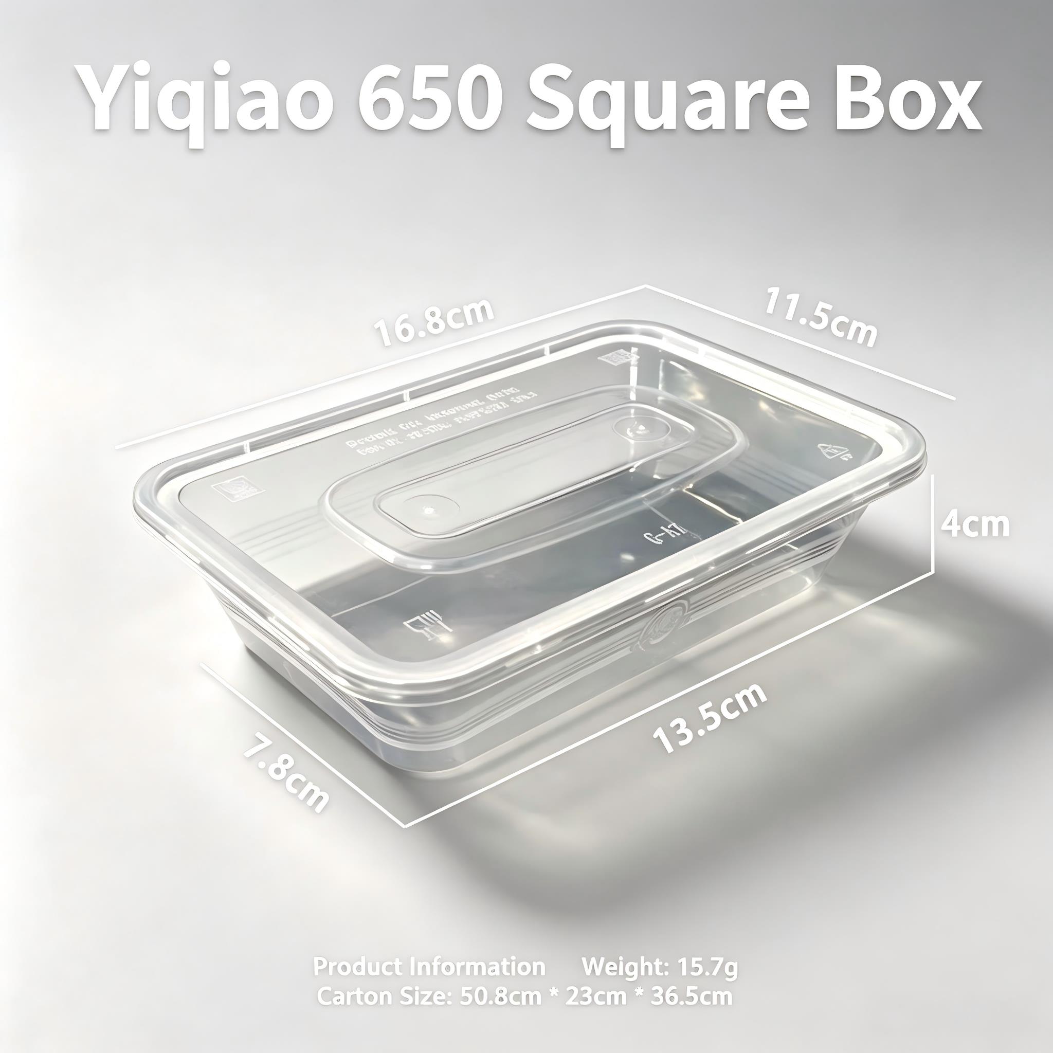YQ650 Square PP Disposable Food Container, Microwave Safe Clear Plastic Takeaway Lunch Box with Lid for Catering & Food Delivery, Custom Logo Available