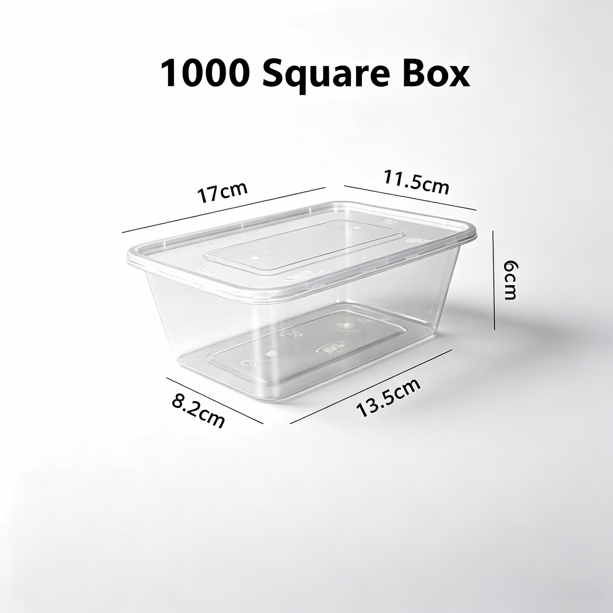 BH1000 Square Food Grade PP Disposable Lunch Box, Clear Microwavable Plastic Takeaway Container with Lid for Restaurant, Supermarket