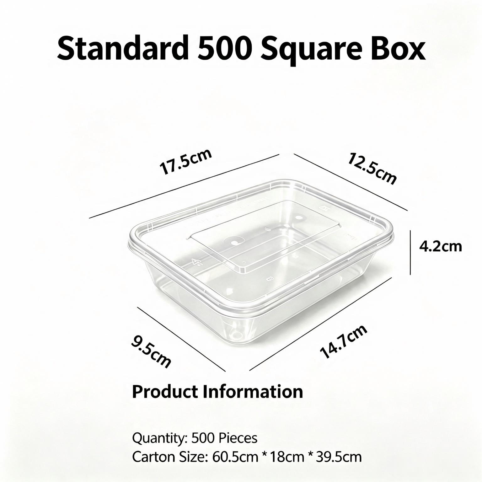 Standard 500 PP Clear Rectangular Disposable Food Storage Box with Lid
