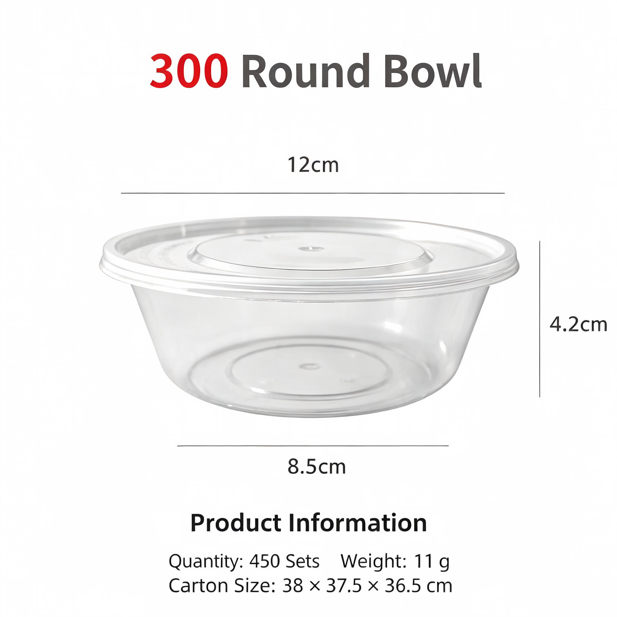 300 Round Bowl Disposable Food Container, Microwave Safe Takeaway Meal Box